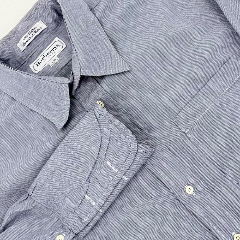 Burberrys Button Down Shirt Mens Lg 16-35 Blue Micro Stripe Vintage Excellent